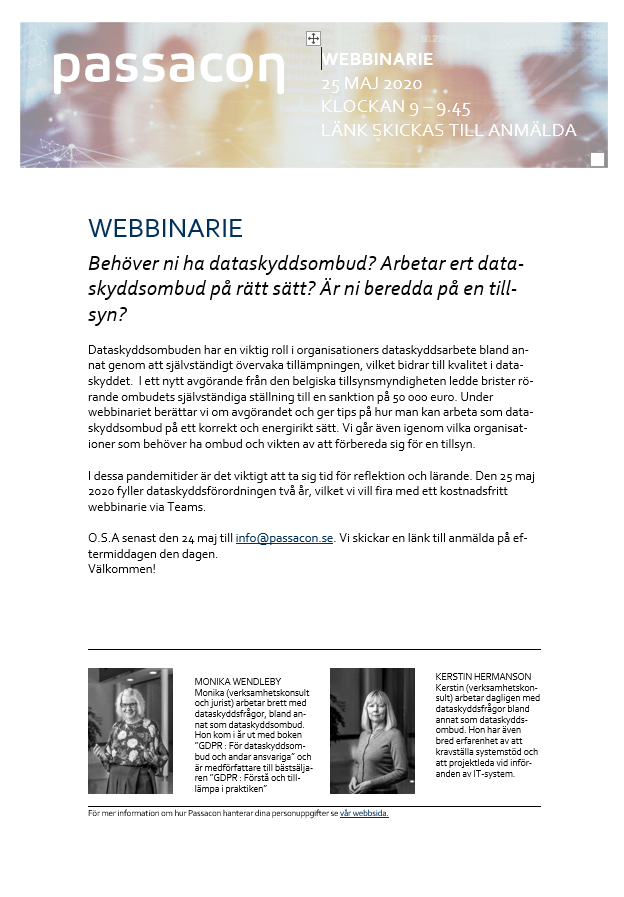 Webbinarie den 25 maj